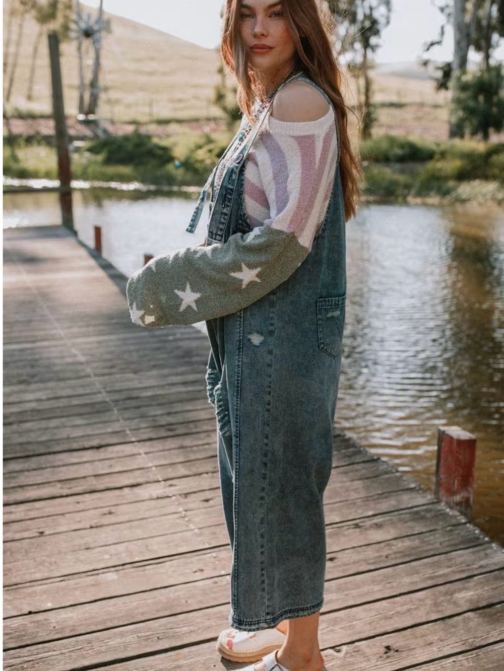 Three Bird Nests High Hopes by Easel Casual Washed Blue Denim Women's Overalls - Picture 2 of 4